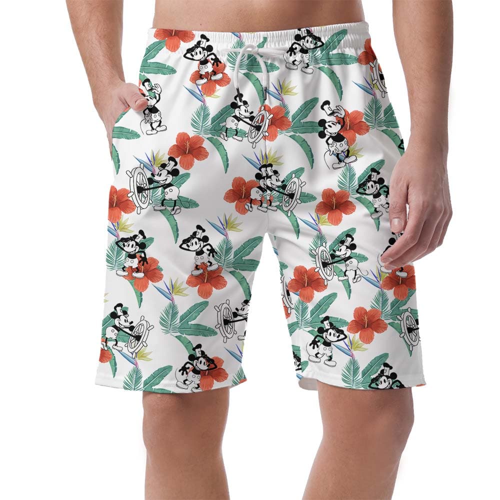 Tropical Mickey Steamboat Willie Men's Beach Shorts4
