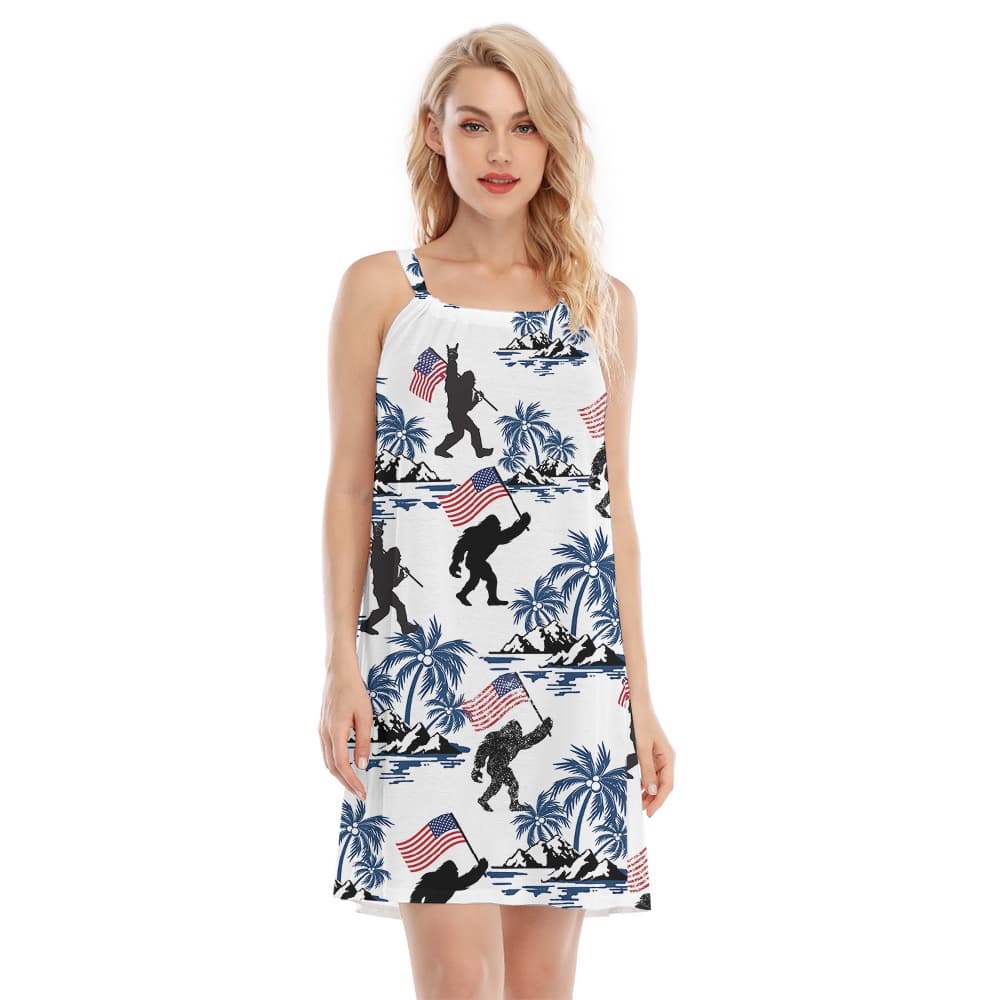 Tropical Palm Tree Bigfoot 4th Of July Aloha Dress For Women