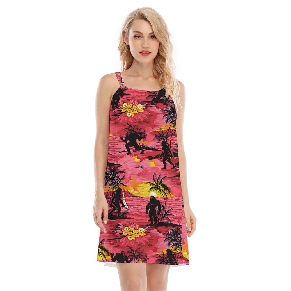 Tropical Sunset Beach Theme Sasquatch Red Cami Dress
