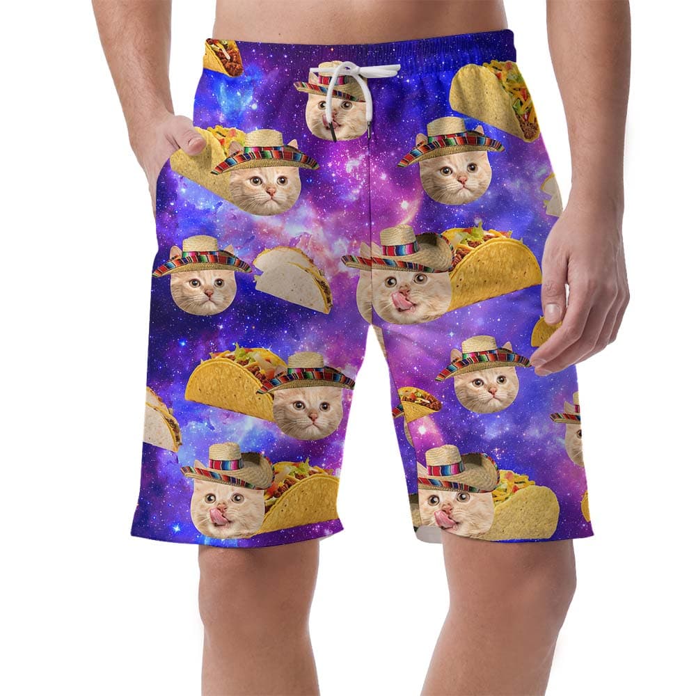 Unique Taco Cat Face Men's Hawaiian Shorts1