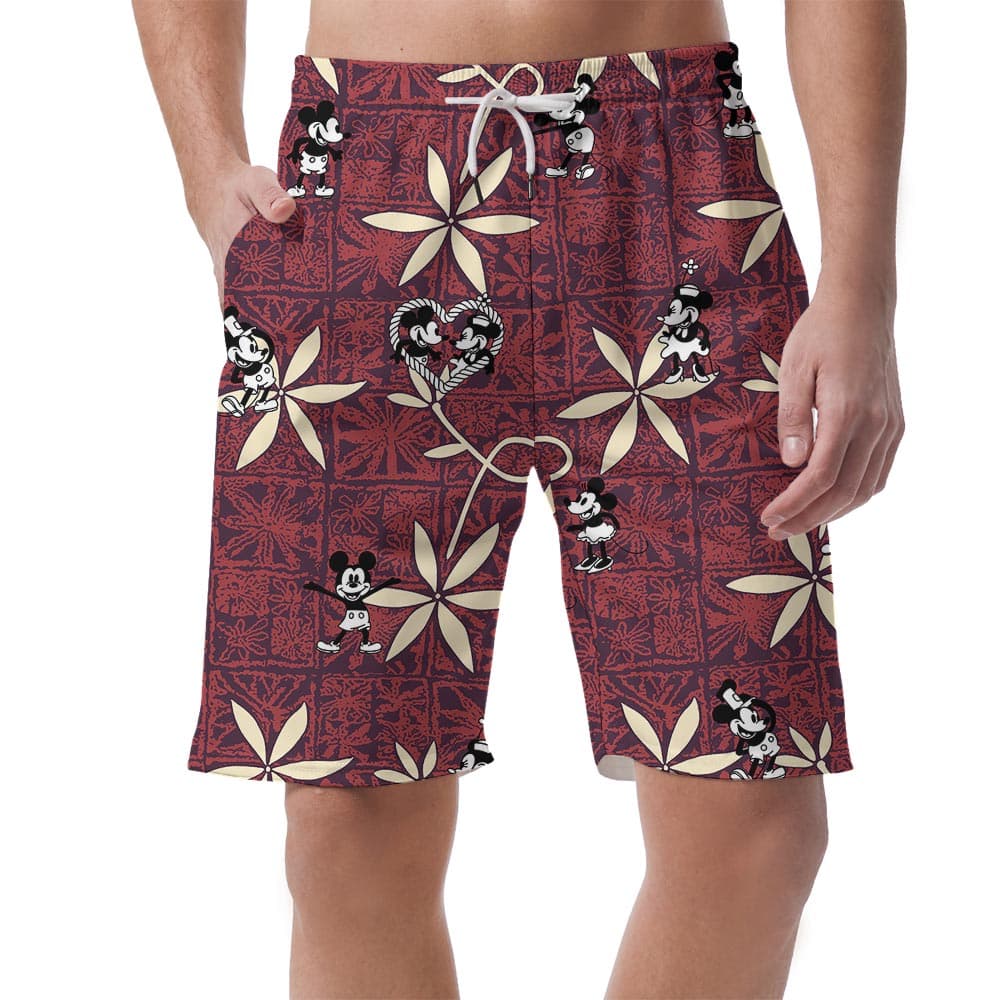 Vintage Mickey Minnie Steamboat Willie Men's Hawaiian Shorts