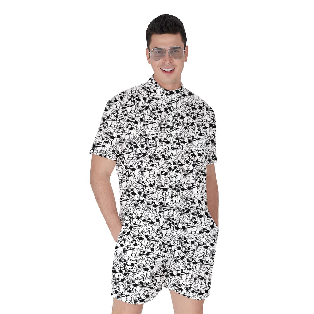 Vintage Mickey Steamboat Willie Hawaiian Romper For Men