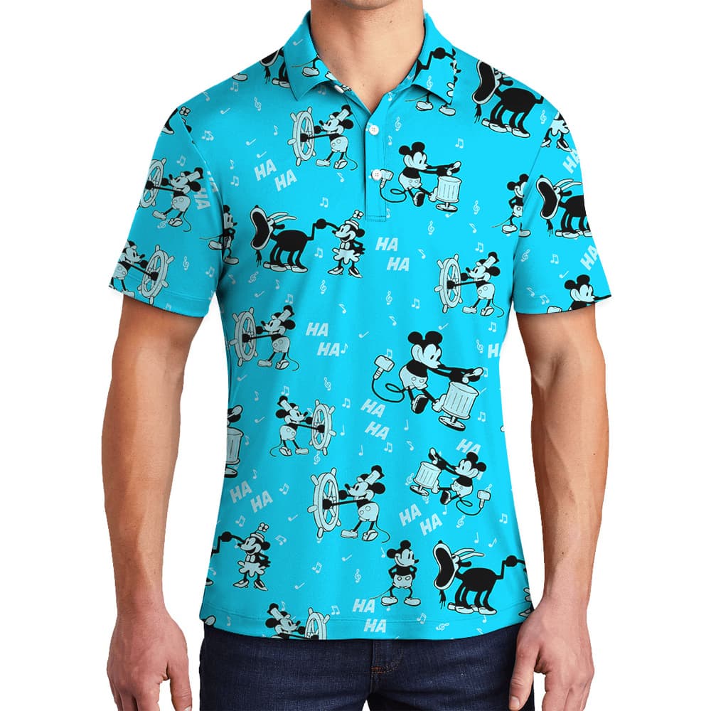 Vintage Mickey Steamboat Willie Men's Hawaiian Polo Shirt