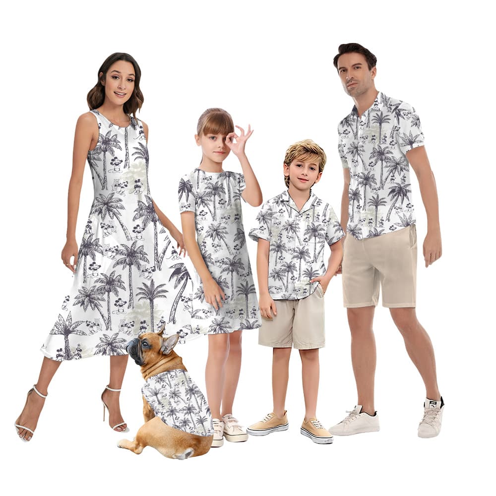Vintage Palm Tree Steamboat Willie Mickey Matching Hawaiian Outfits For Family