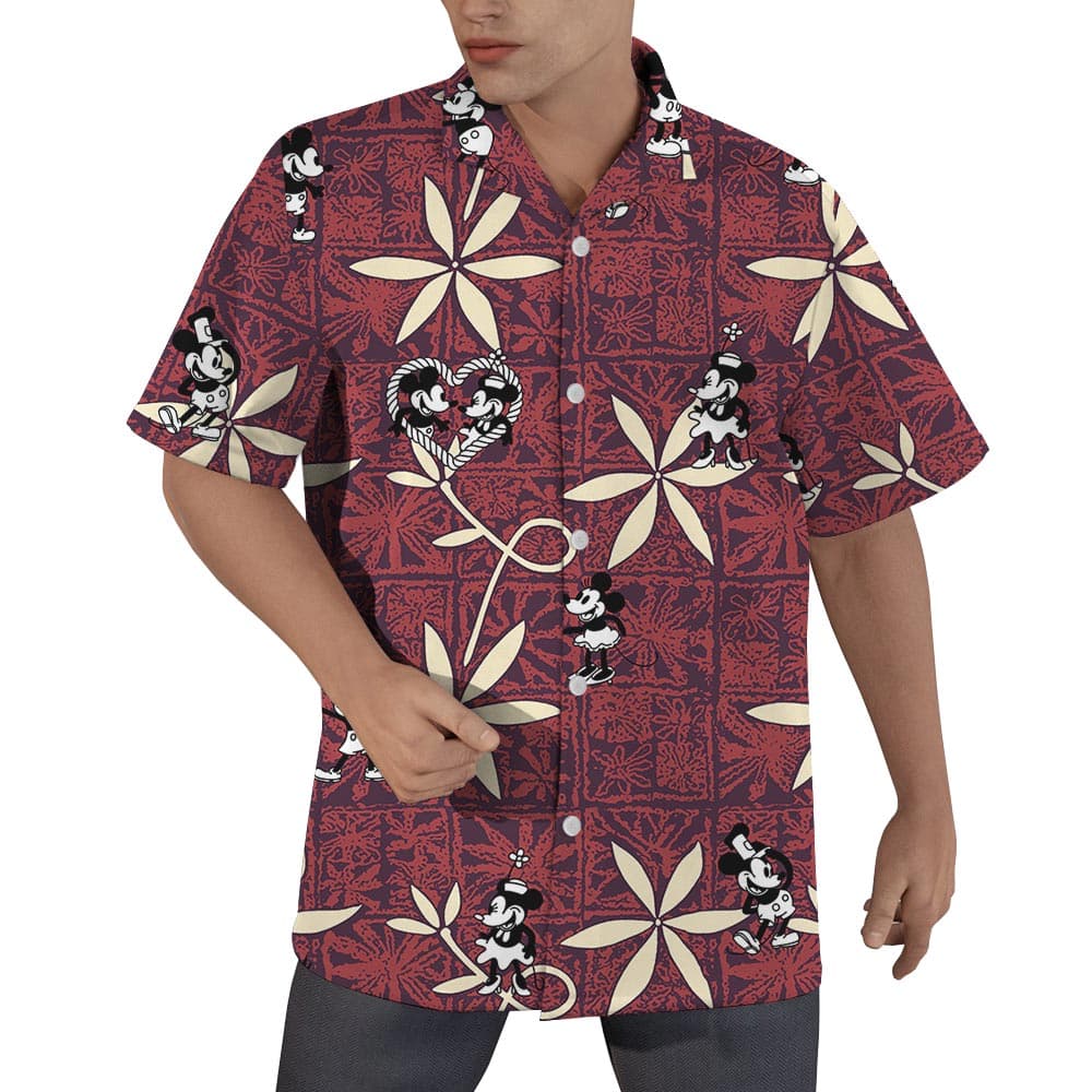 Vintage Red Mickey Men's Hawaiian Shirt From Steamboat Willie
