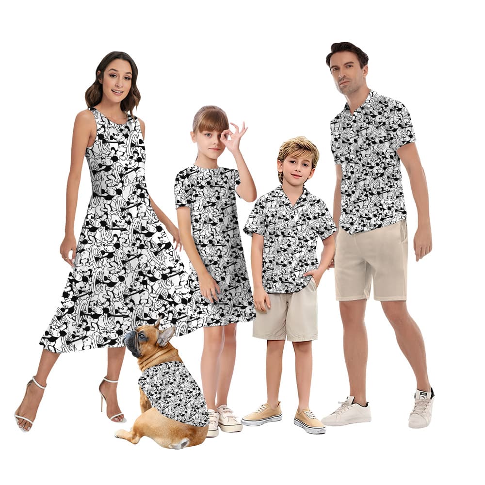 Vintage Steamboat Willie Mickey Family Matching Hawaiian Outfits