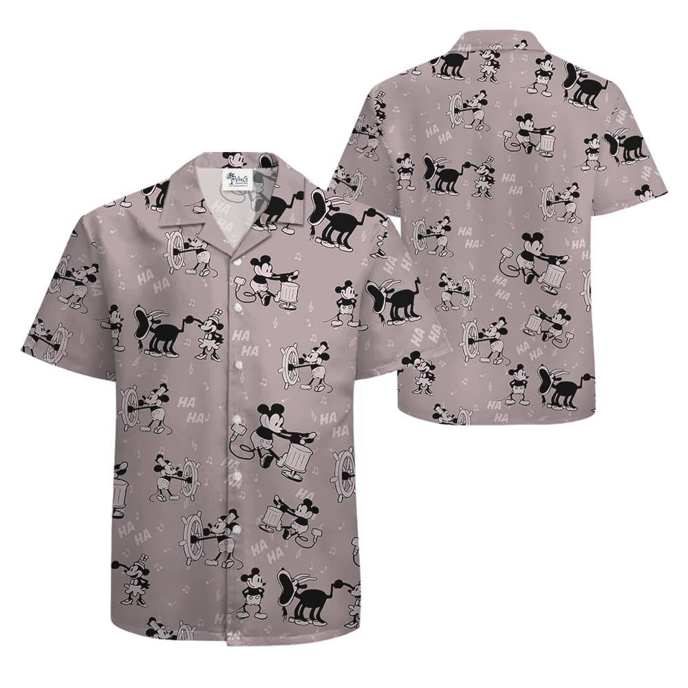 Vintage Steamboat Willie Mickey Pink Hawaiian Button Up Shirt