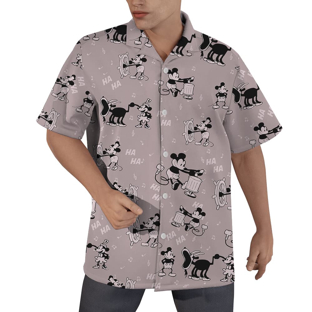 Vintage Steamboat Willie Mickey Pink Hawaiian Button Up Shirt (5)