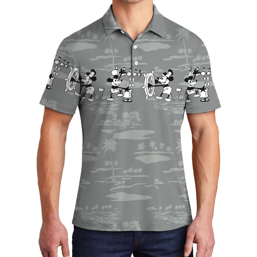 White Mickey Steamboat Willie Tropical Polo Shirt for Men1