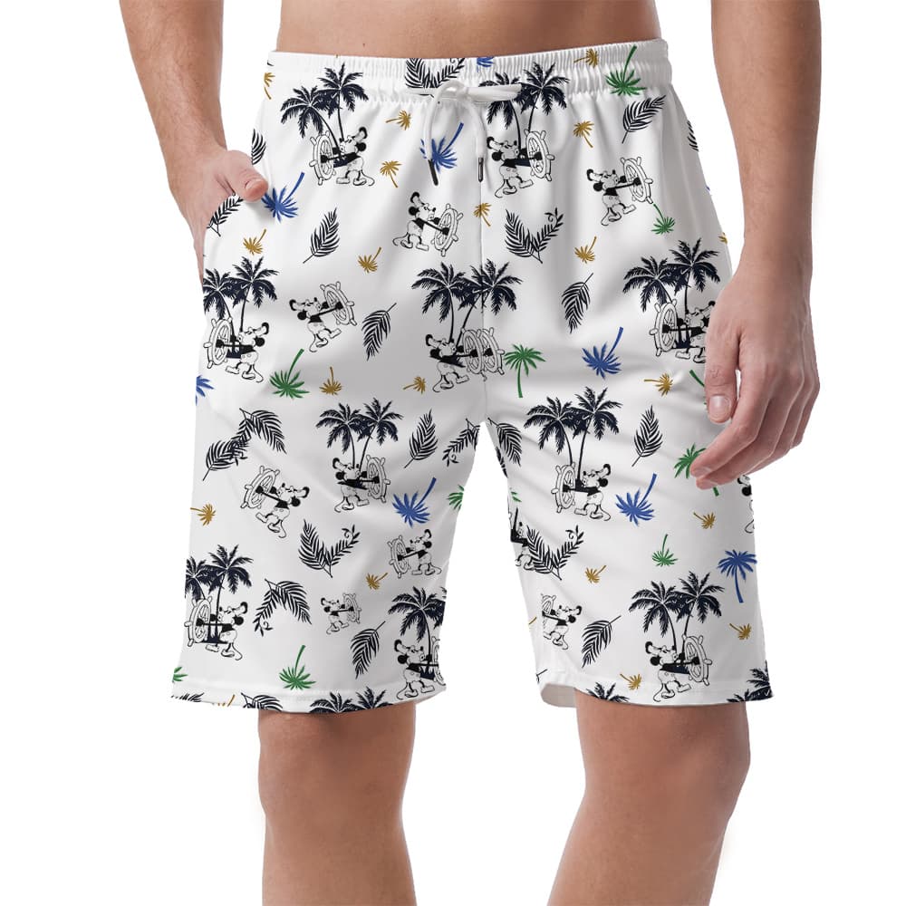 White Steamboat Mickey Palm Hawaiian Short for Men1