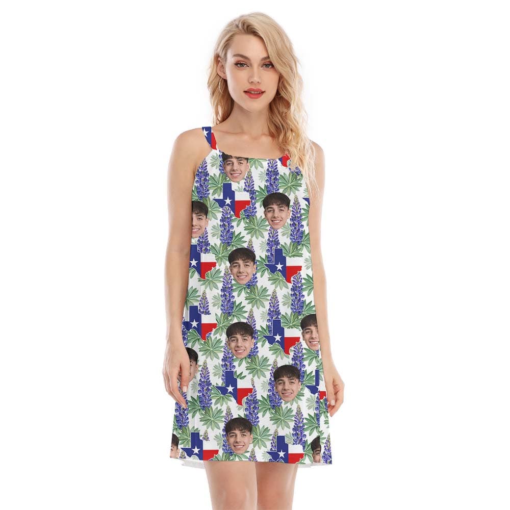 Women's Cami Dress Texas Bluebonnet With Multiple Faces1
