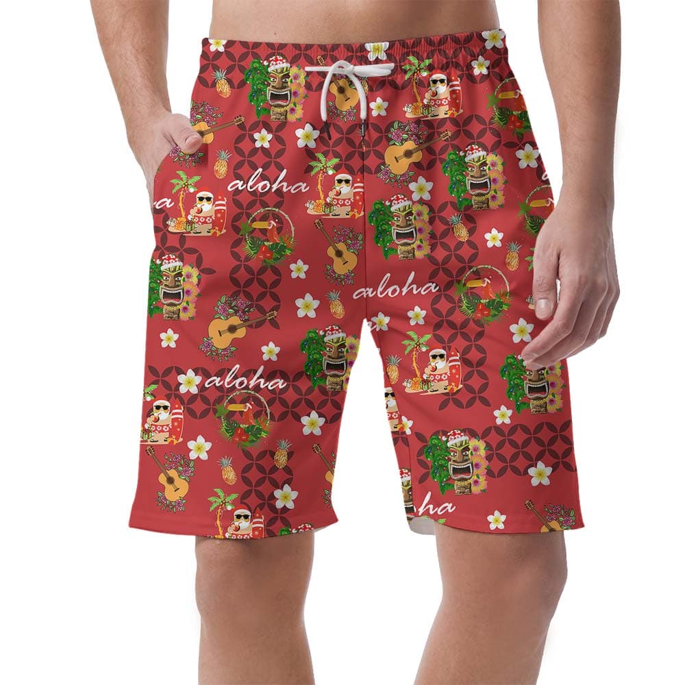 Lovely Red Aloha Beach Men's Shorts