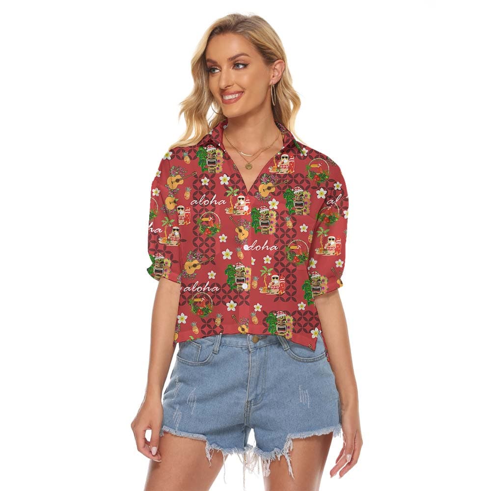Aloha Women's Cropped Shirt Red For Summer