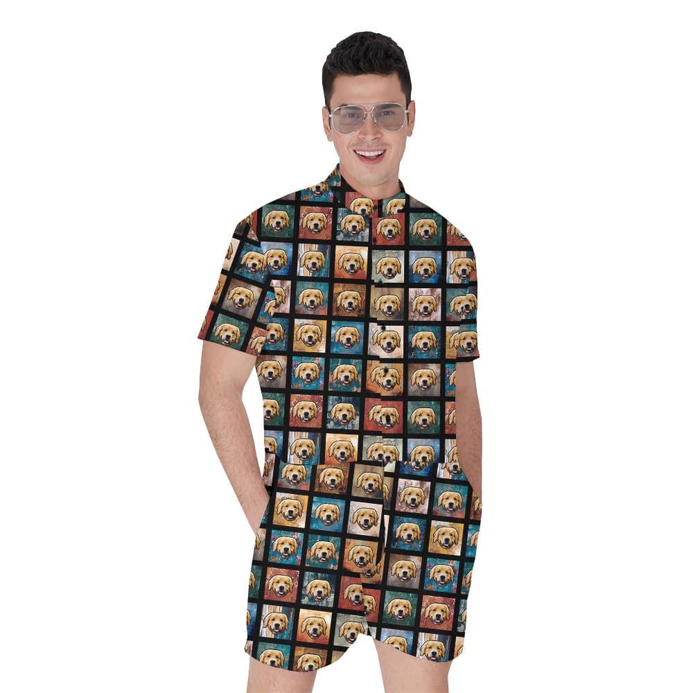 Aloha Pooch Custom Hawaiian Men Romper with Dog Face1