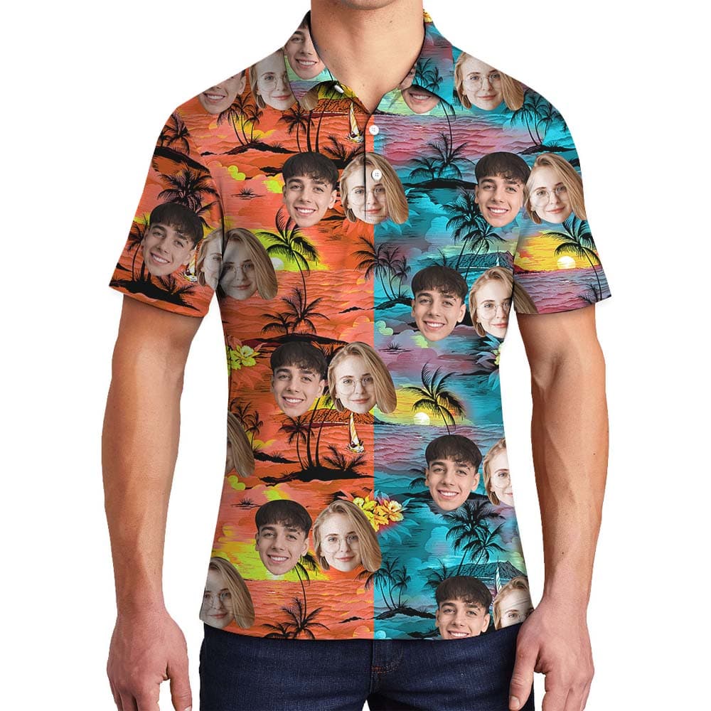 Beach Palm Tree Custom Men's Polo Shirt With Face4