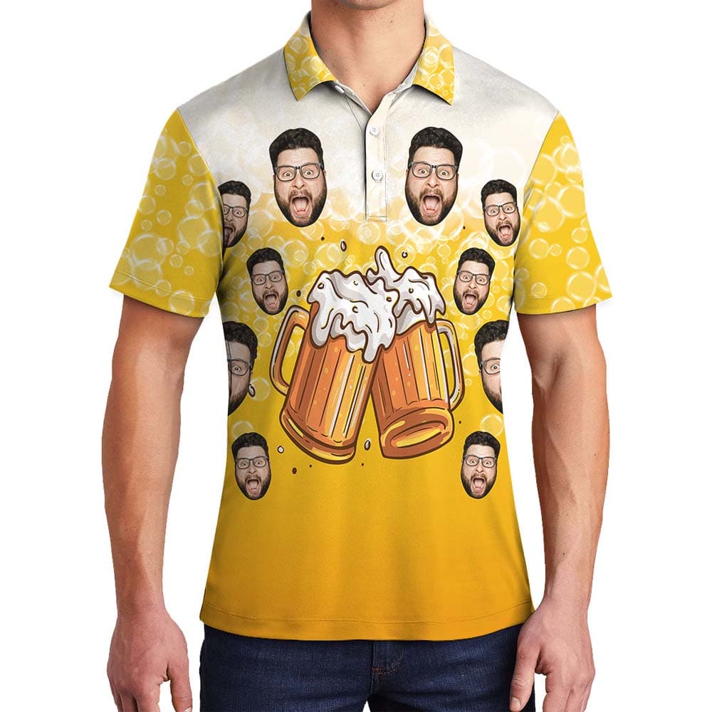 Beer Cheer Custom Men's Collared Polo Shirt With Face4