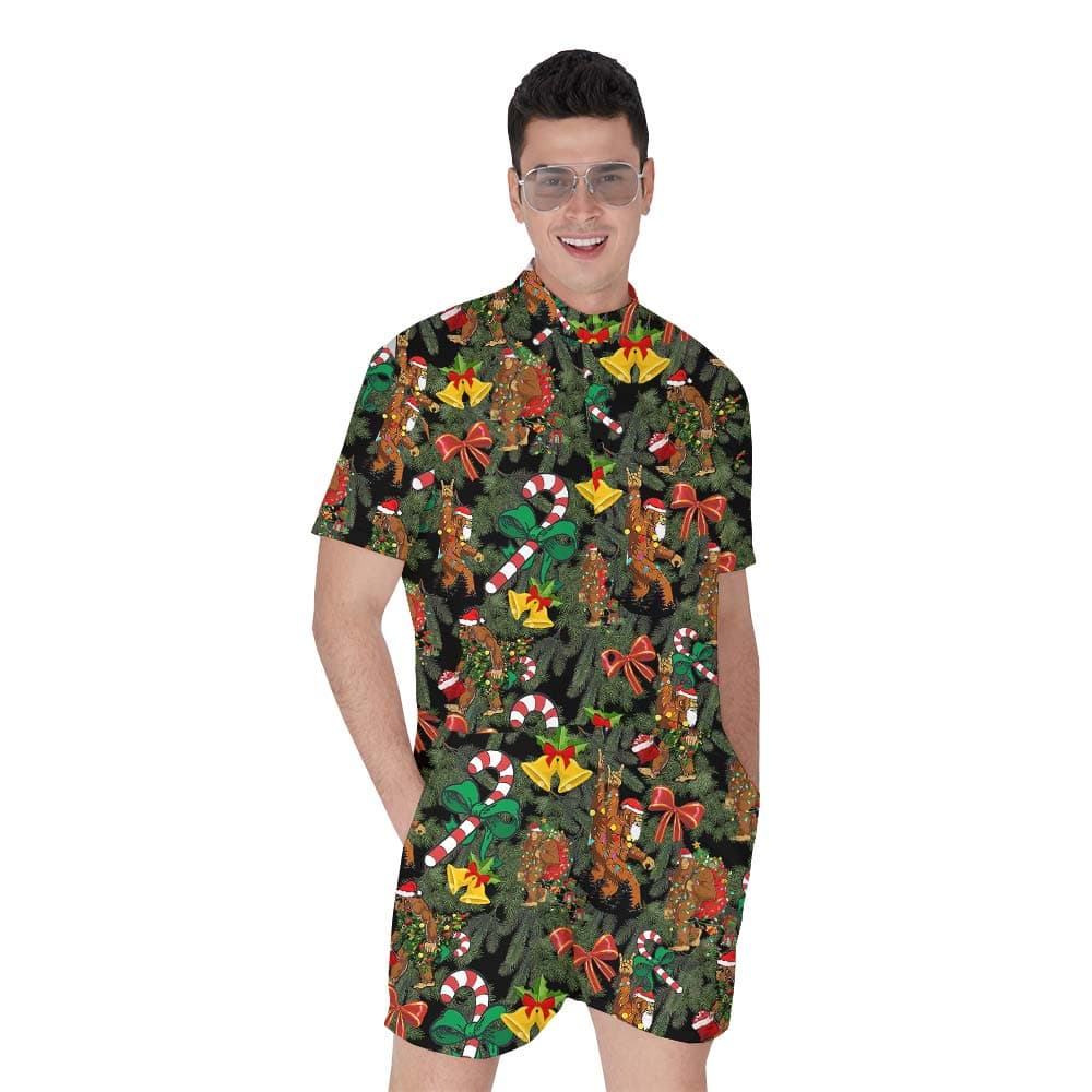 Tropical Men's Romper With Christmas Bigfoot
