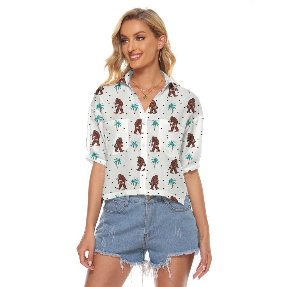 Cute Bigfoot Hawaiian Women's Cropped Shirt