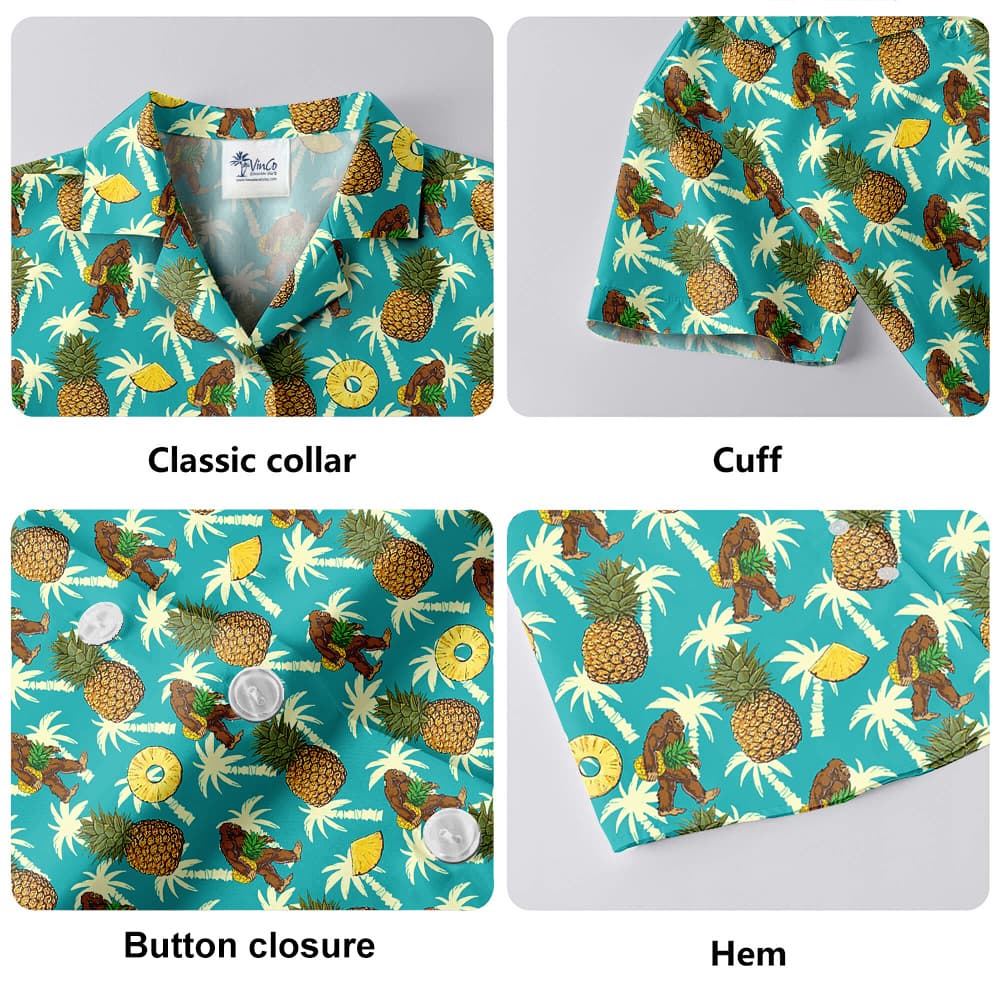 Bigfoot Pineapple Tropical Palm Trees Blue Hawaiian Shirt