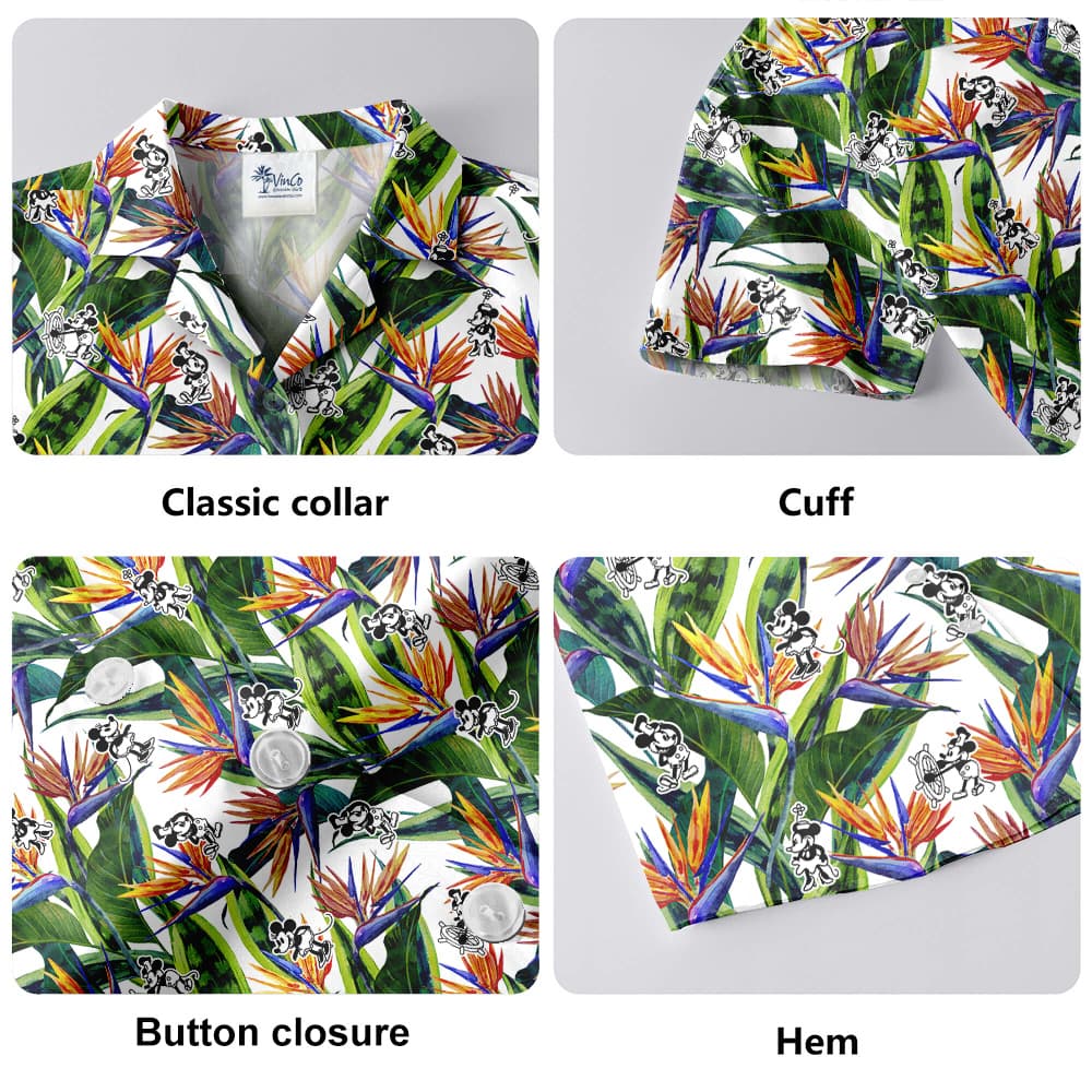 Bird Of Paradise Flowers Steamboat Willie Mickey Hawaiian Shirt