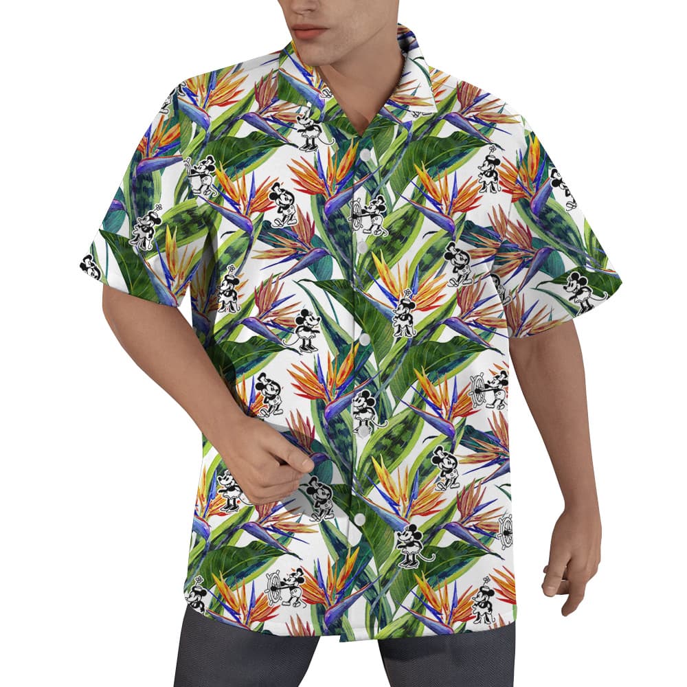 Bird Of Paradise Flowers Steamboat Willie Mickey Hawaiian Shirt (5)