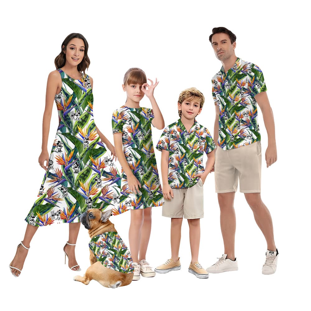 Bird Of Paradise Patterns Mickey Steamboat Willie Matching Family Hawaiian Outfits