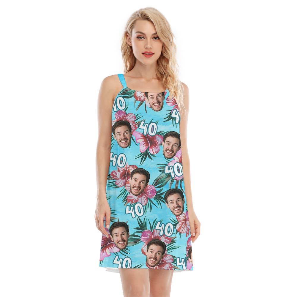 Birthday Blue Hawaiian Cami Dress with Custom Face and Age1