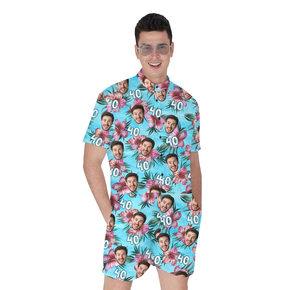 Birthday Blue Hawaiian Men Romper with Custom Face and Age1