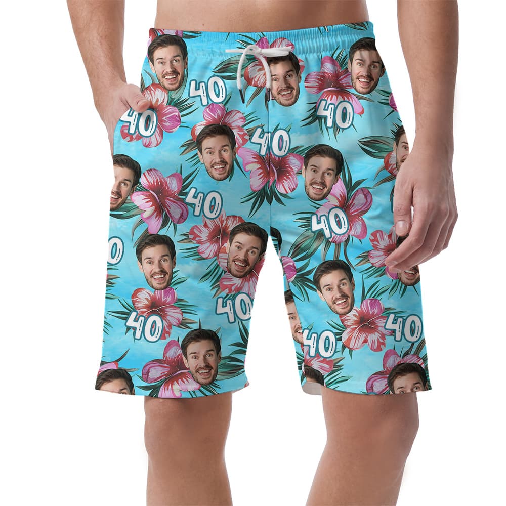 Birthday Blue Hawaiian Men Short with Custom Face and Age1