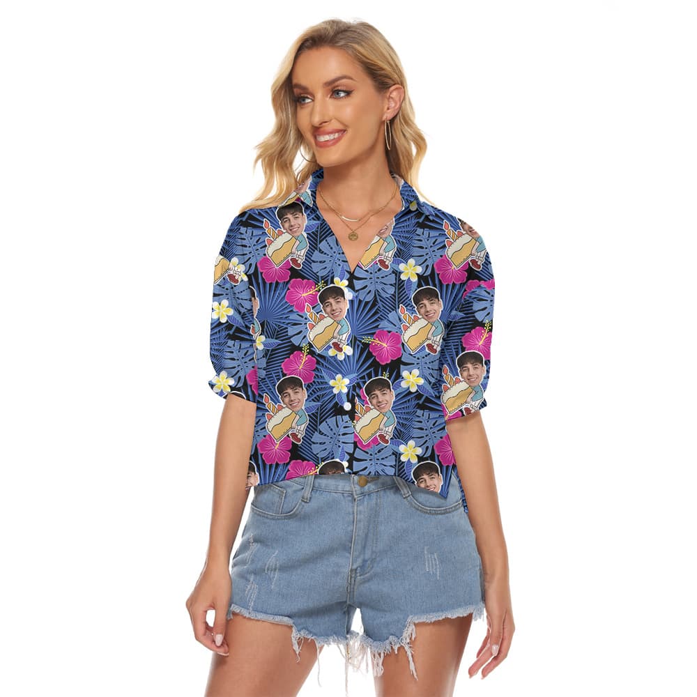 Birthday Party Custom Women's Cropped Shirt with Faces and Age1