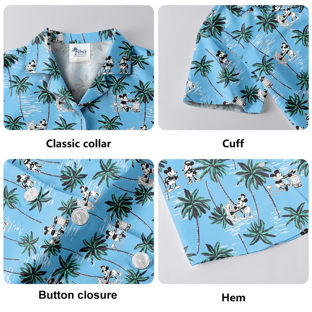 Blue Palm Tree Steamboat Willie Mickey Hawaiian Shirt