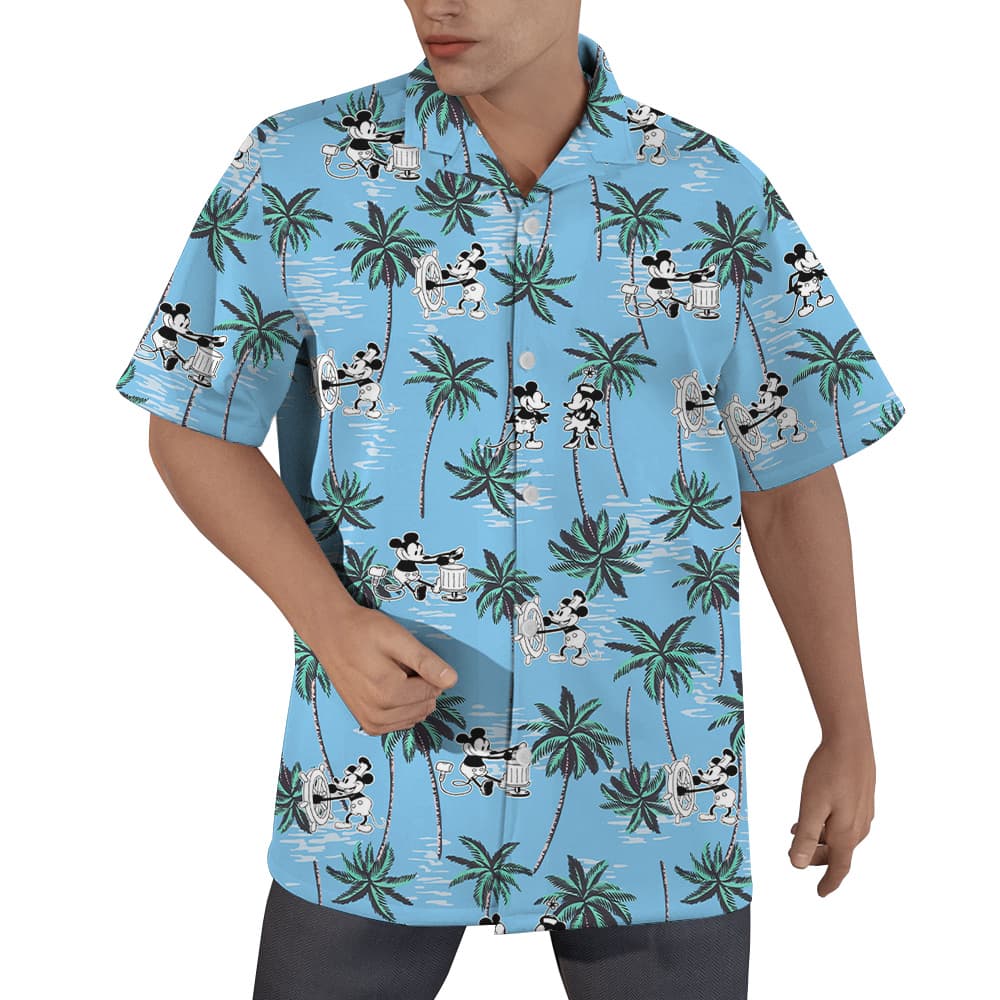 Blue Palm Tree Steamboat Willie Mickey Hawaiian Shirt (2)