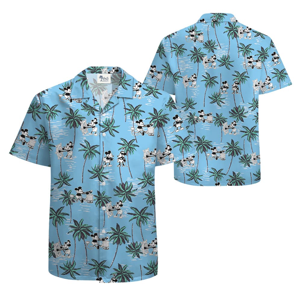 Blue Palm Tree Steamboat Willie Mickey Hawaiian Shirt