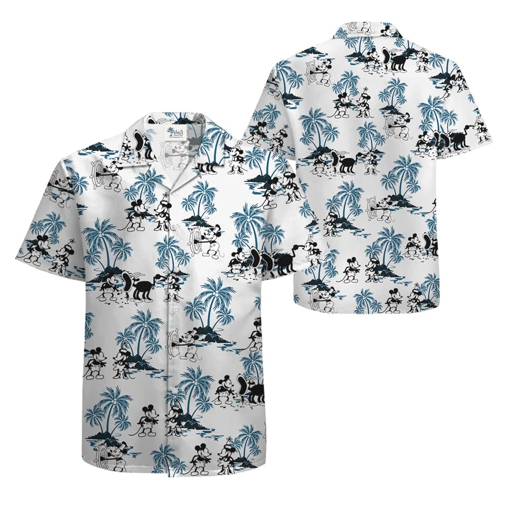 Blue Vintage Palm Trees Steamboat Willie Mickey Hawaiian Shirt