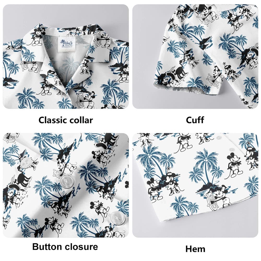 Blue Vintage Palm Trees Steamboat Willie Mickey Hawaiian Shirt