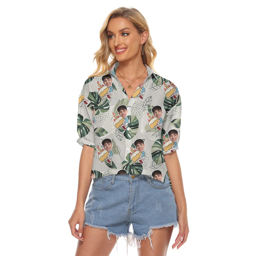 Cake Day Custom Hawaiian Women's Cropped Shirt with Faces and Age1
