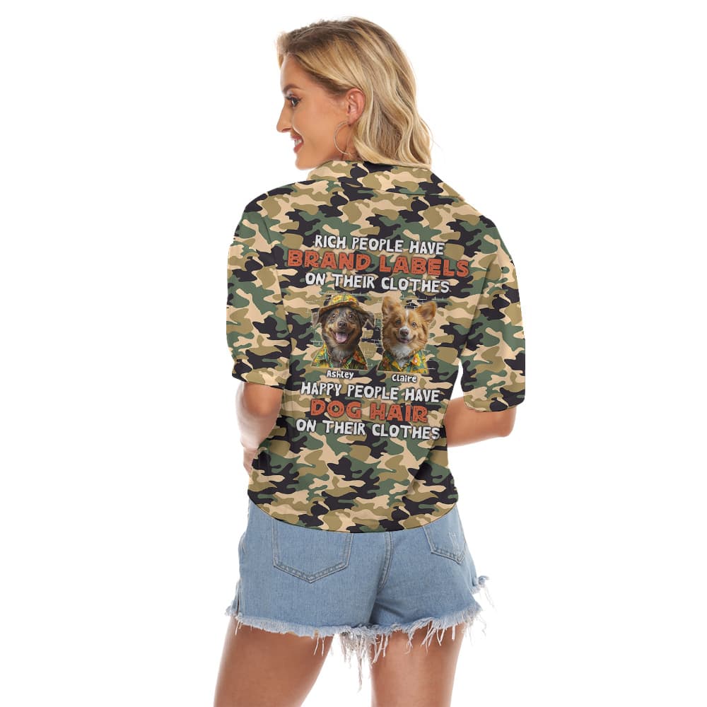 Camouflage Custom Multiple Dog Faces Hawaiian Women's Cropped Shirt1