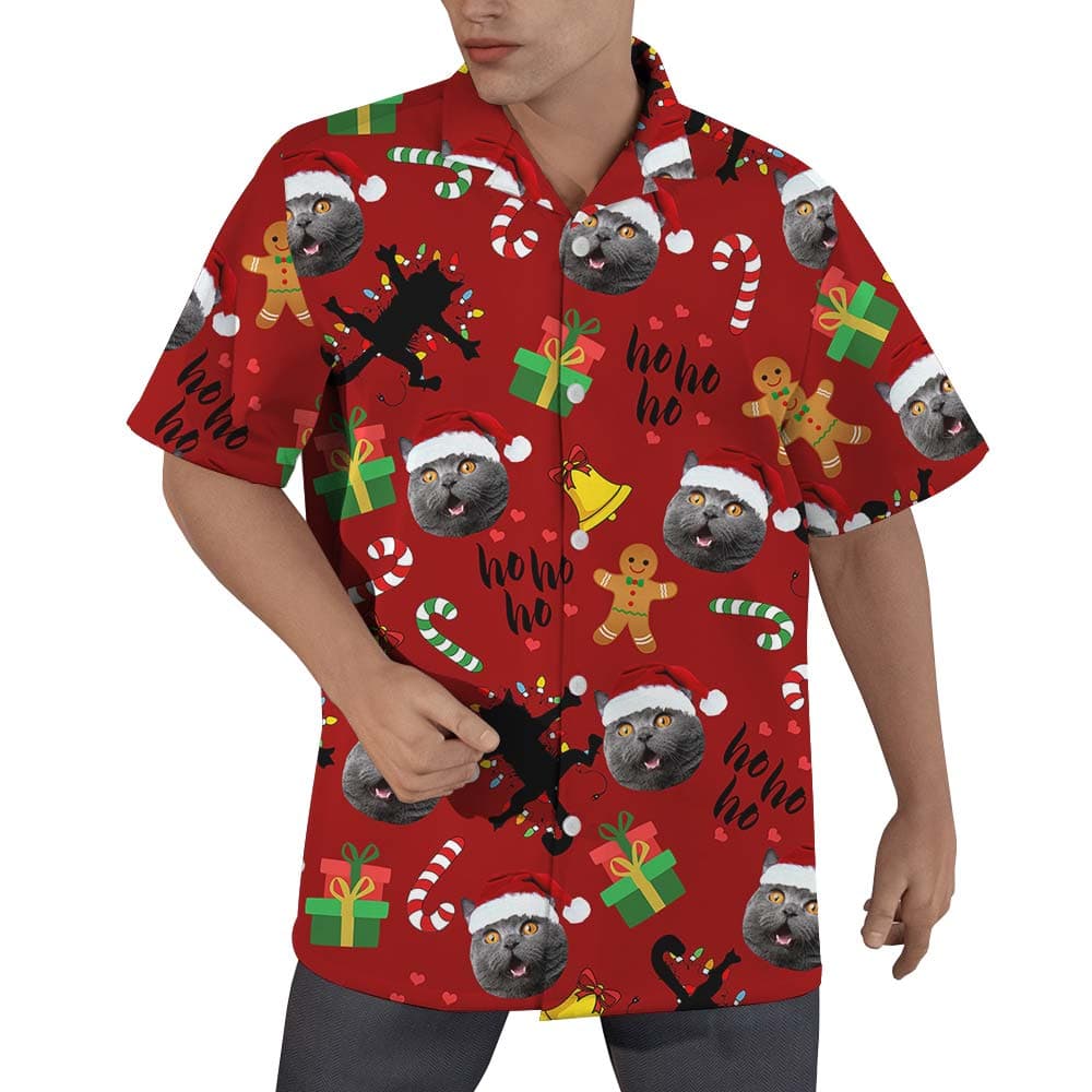 Custom Christmas Pet Face Hawaiian Shirt Men