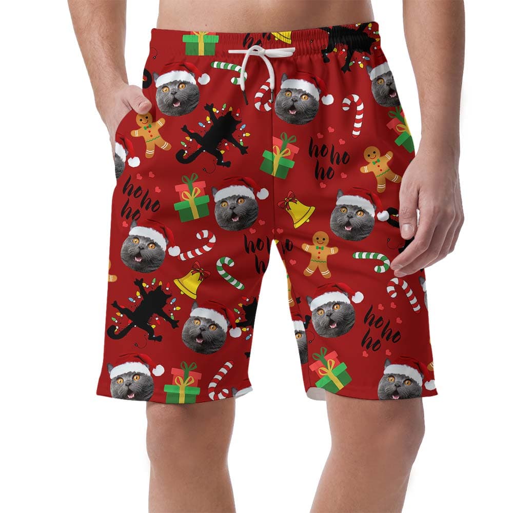 Cute Custom Pet Faces On Christmas Men's Shorts