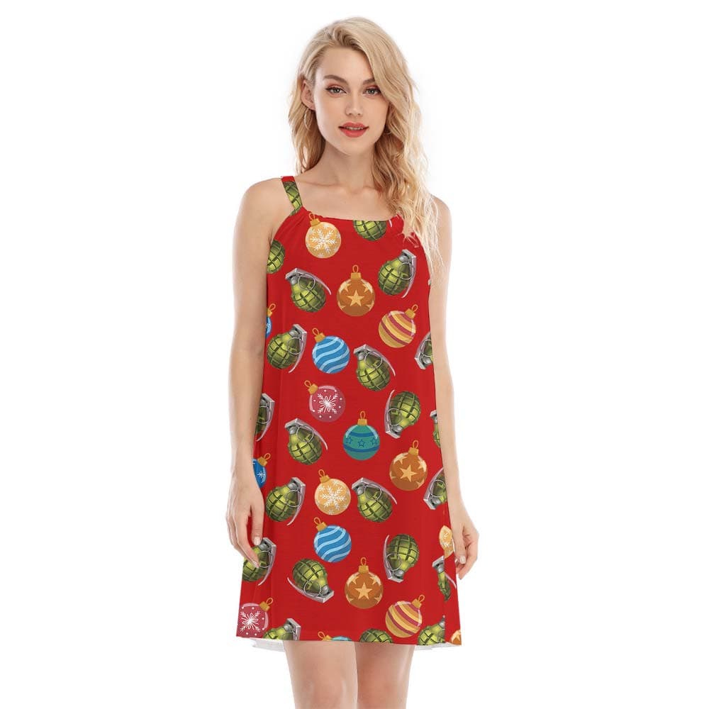 Hawaiian Cami Dress With Baubles Christmas Pattern