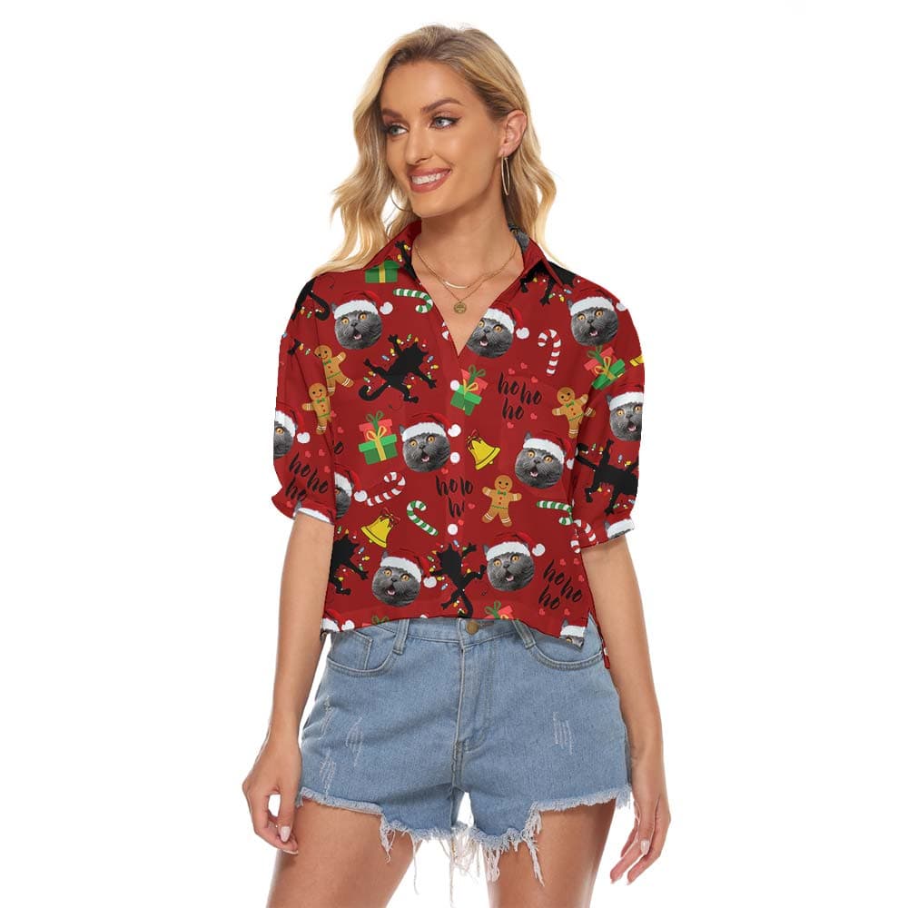 Custom Pet Faces Christmas Women's Cropped Shirt