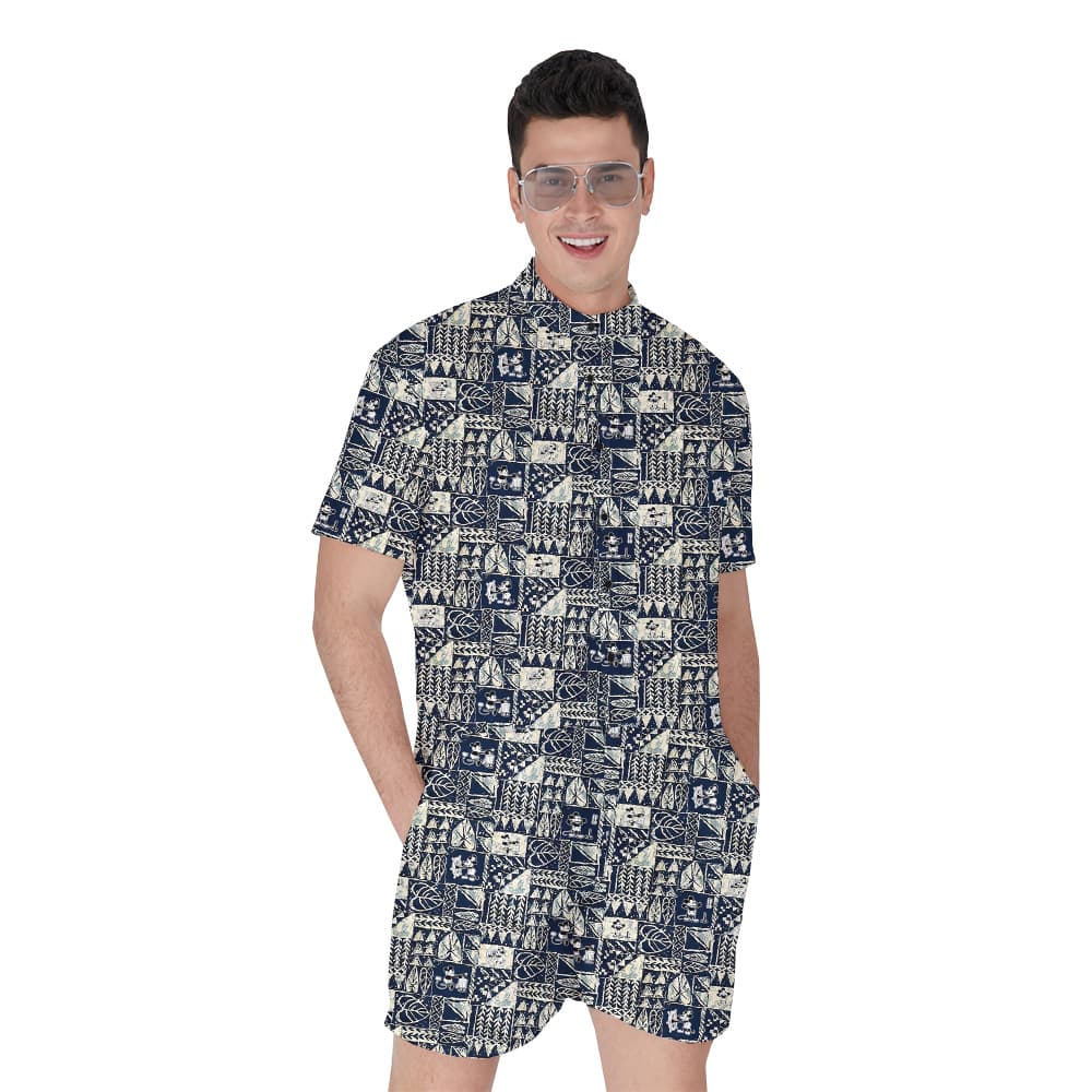 Classic Mickey Steamboat Willie Tapa Vintage Hawaiian Romper For Men