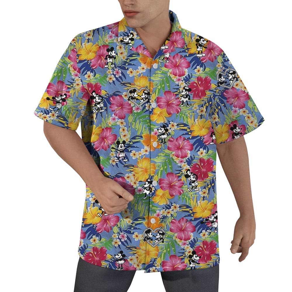 Colorful Mickey Mouse Hawaiian Shirt Men Steamboat Willie
