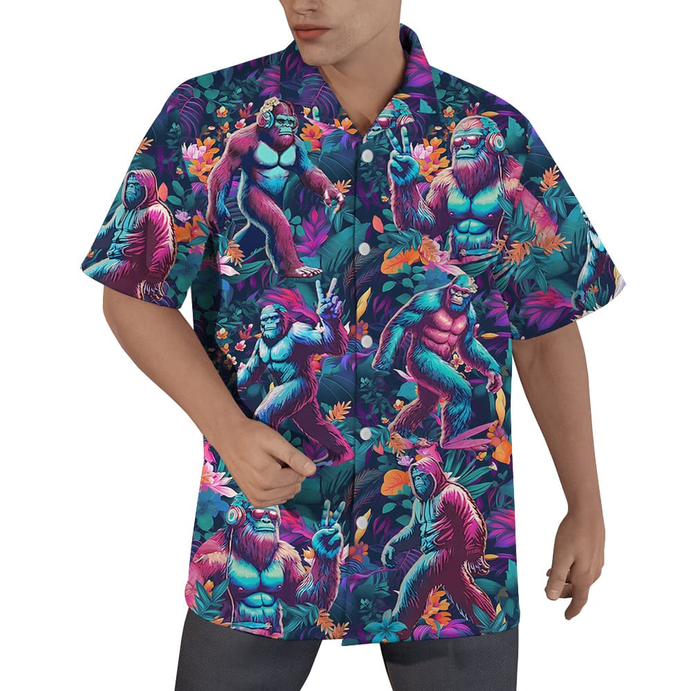 Cool Bigfoot Tropical Purple Hawaiian Shirt (3)