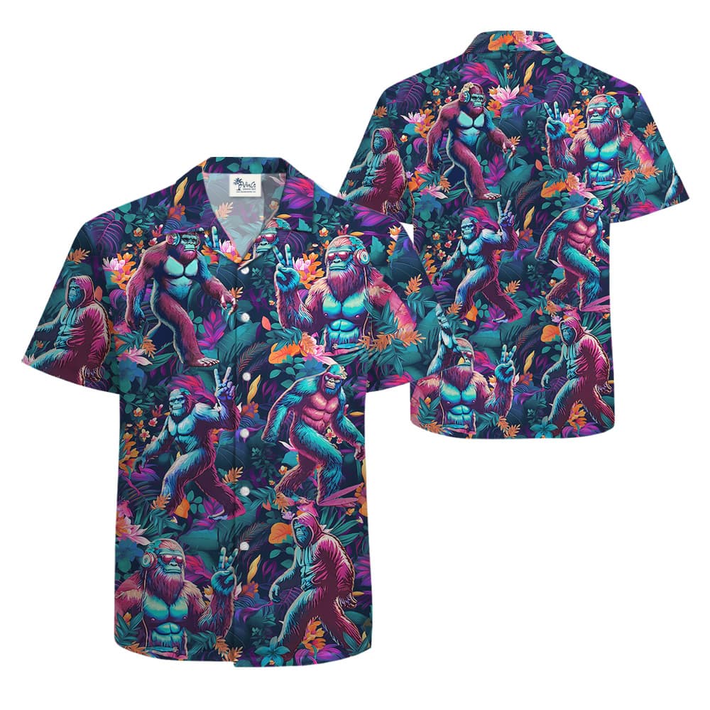 Cool Bigfoot Tropical Purple Hawaiian Shirt