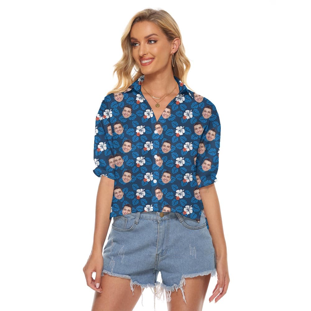Cool Cropped Hawaiian Shirt For Women With Custom Faces