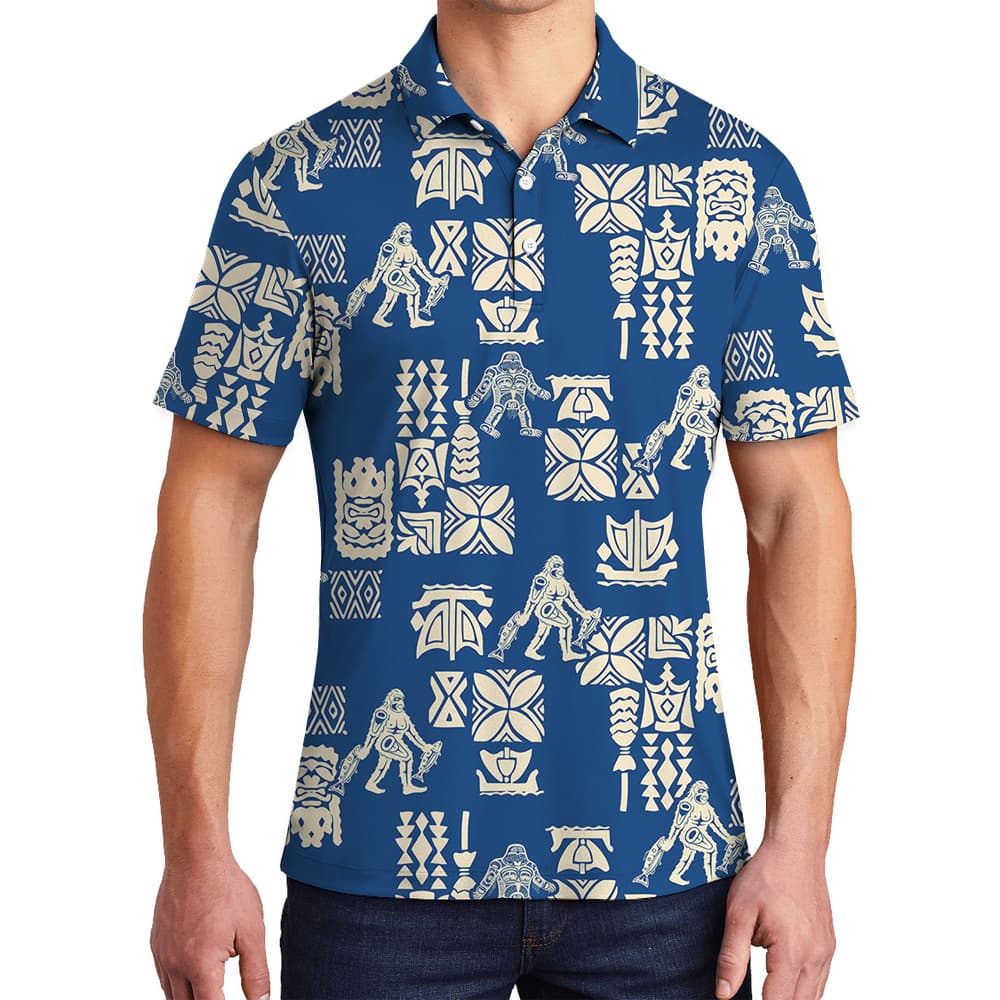 Cool Sasquatch Navy Aloha Polo Golf Shirt