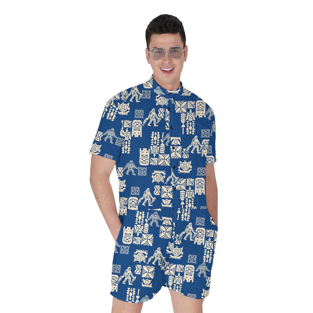 Cool Sasquatch Vintage Navy Men's Hawaiian Romper