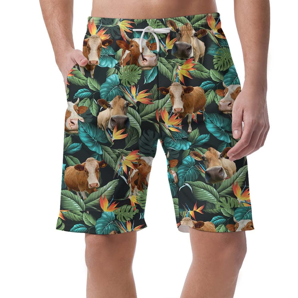Summer Hawaiian Shorts Men With Cow Pattern