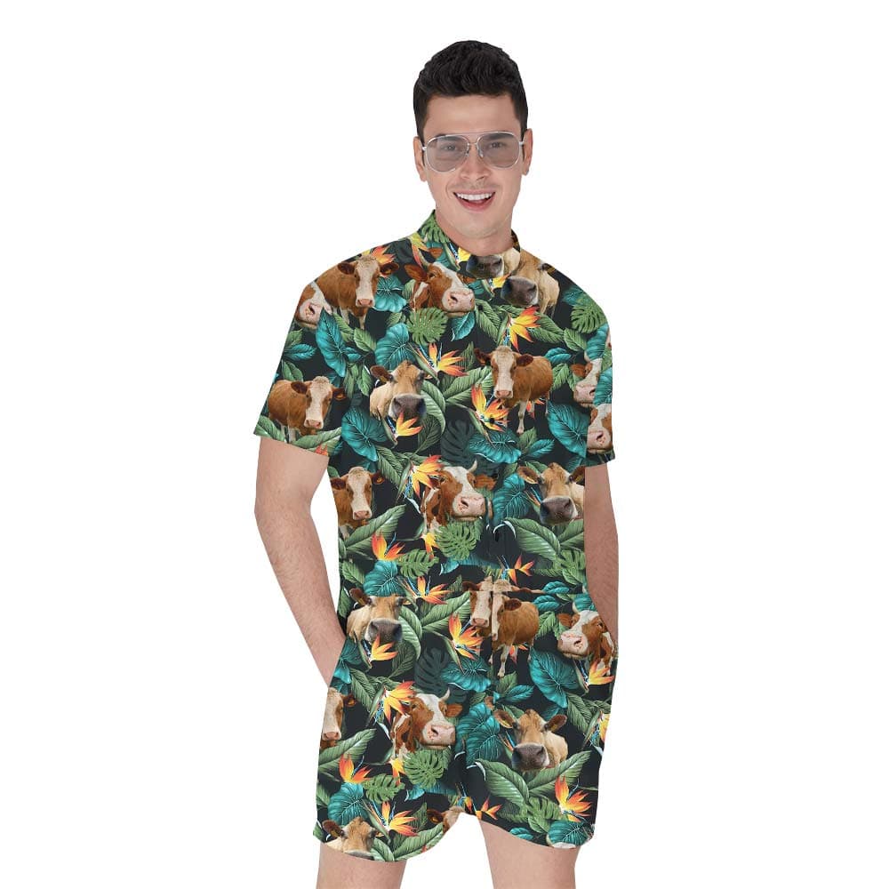 Cow Matching Hawaiian Romper Men